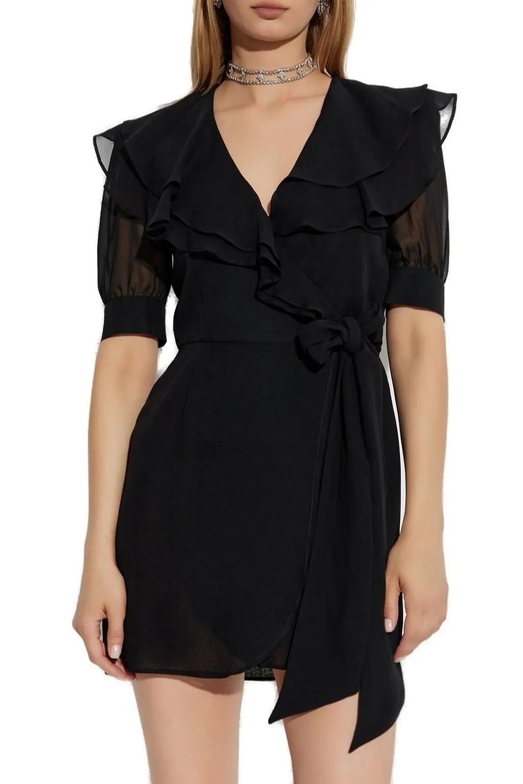 Alessandra Rich V-Neck Wrap Mini Dress