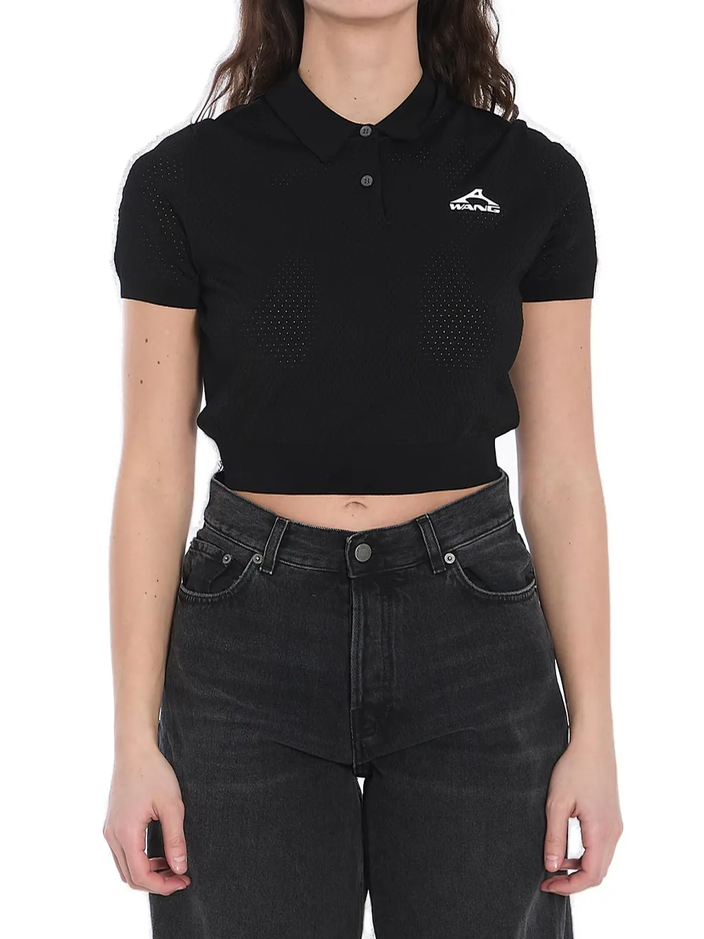 T By Alexander Wang 3D Logo Mesh Cropped Polo Shirt