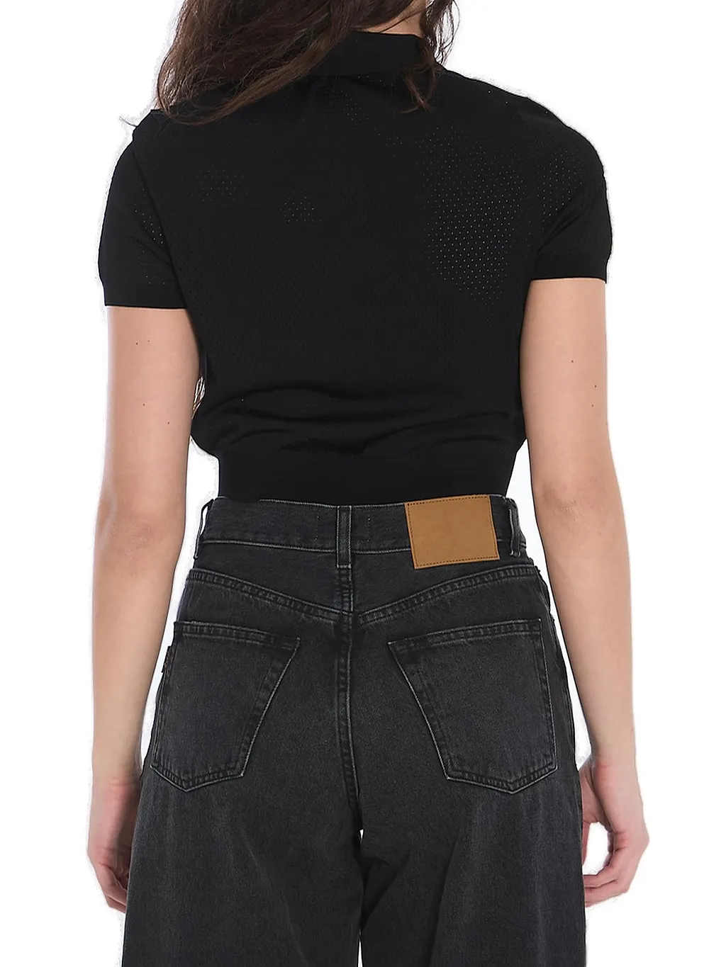 T By Alexander Wang 3D Logo Mesh Cropped Polo Shirt