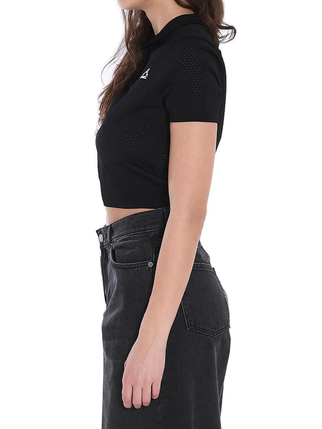 T By Alexander Wang 3D Logo Mesh Cropped Polo Shirt