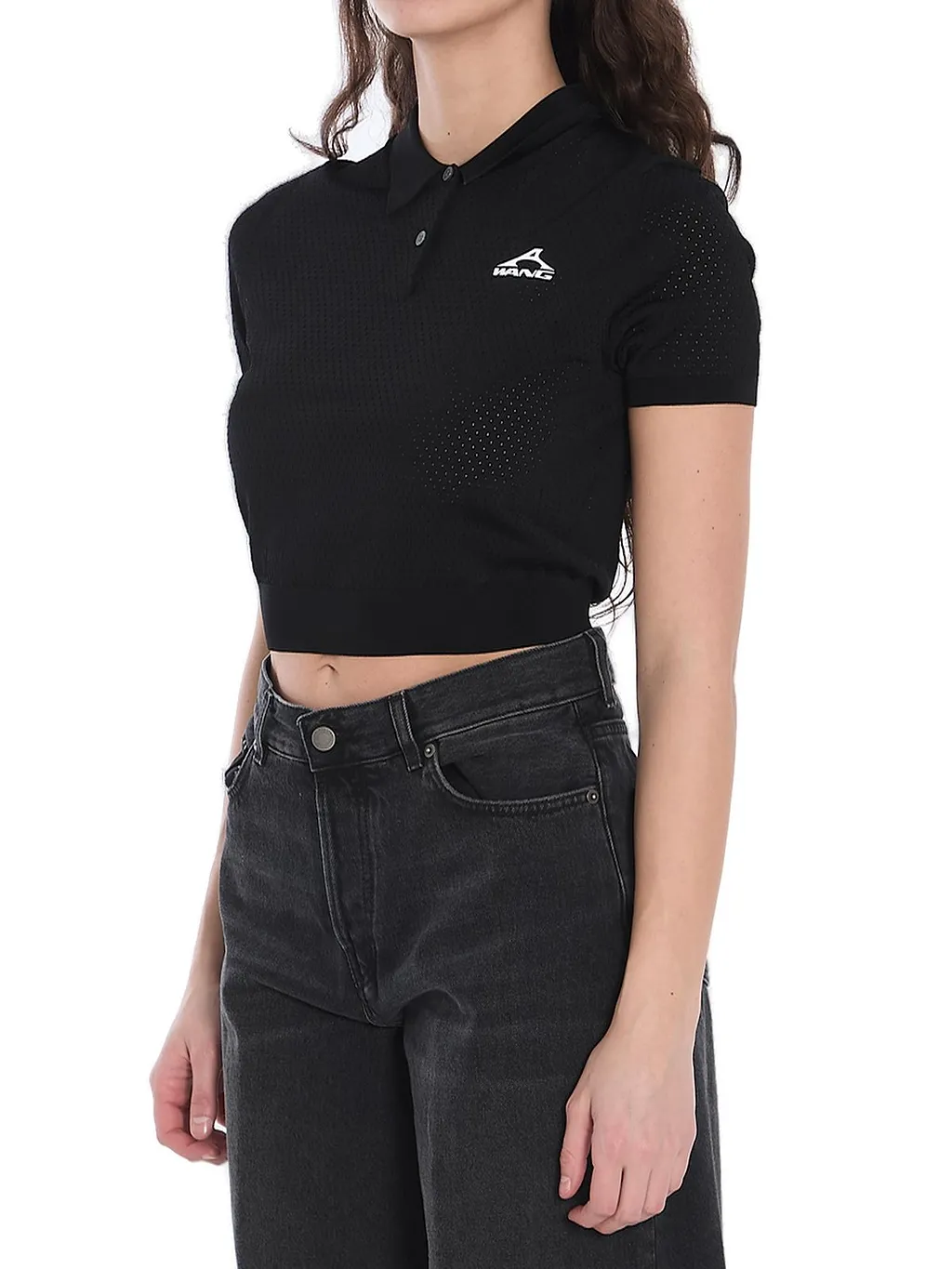 T By Alexander Wang 3D Logo Mesh Cropped Polo Shirt