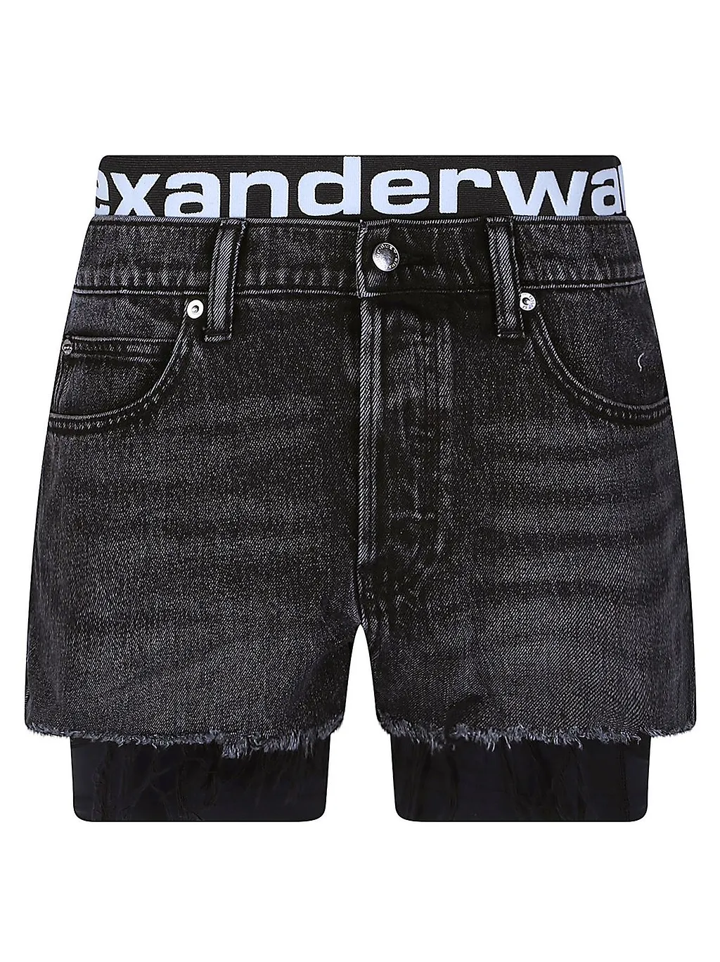 Alexander Wang Logo Waist Frayed Denim Shorts