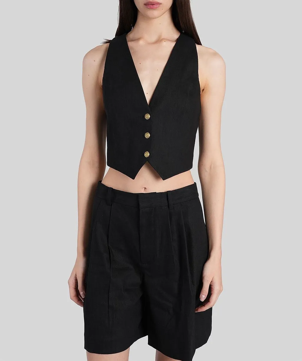 Alice + Olivia Donna Buttoned Cropped Waistcoat