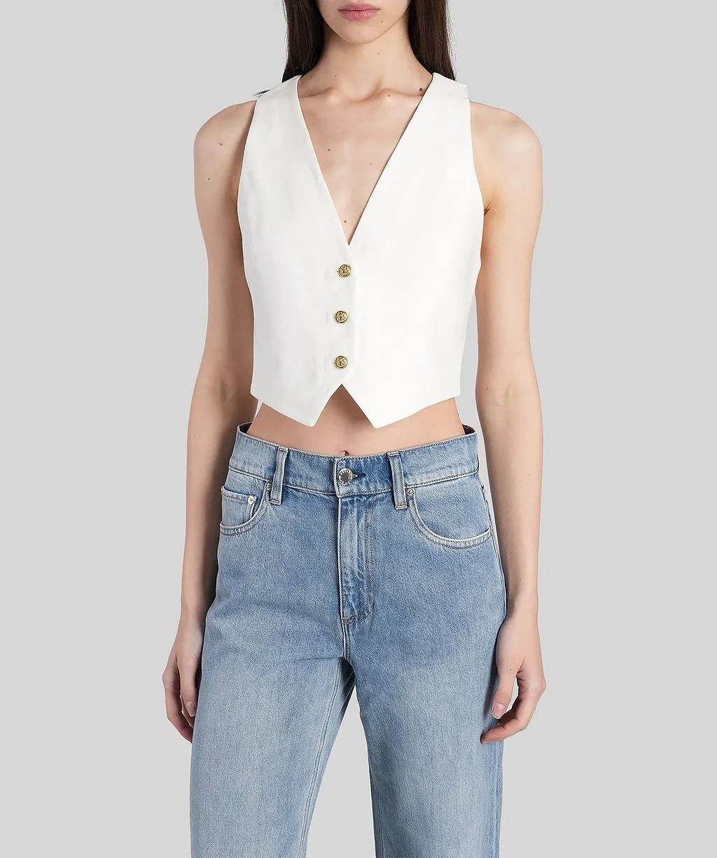 Alice + Olivia Donna Buttoned Cropped Waistcoat