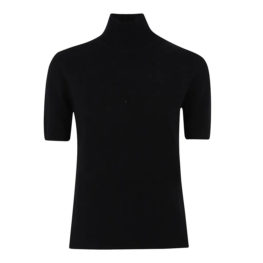 Allude Short-Sleeve Mock-Neck Knitted Top