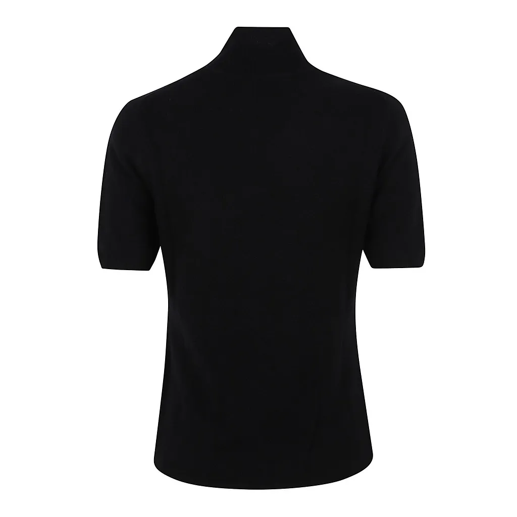 Allude Short-Sleeve Mock-Neck Knitted Top