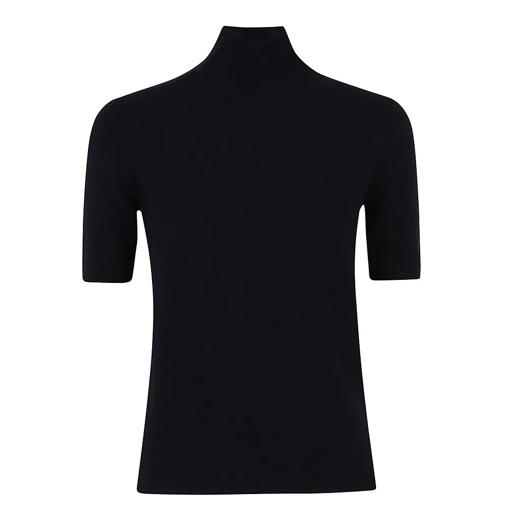 Allude Short-Sleeve Mock-Neck Knitted Top
