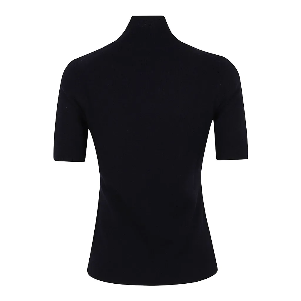 Allude Short-Sleeve Mock-Neck Knitted Top