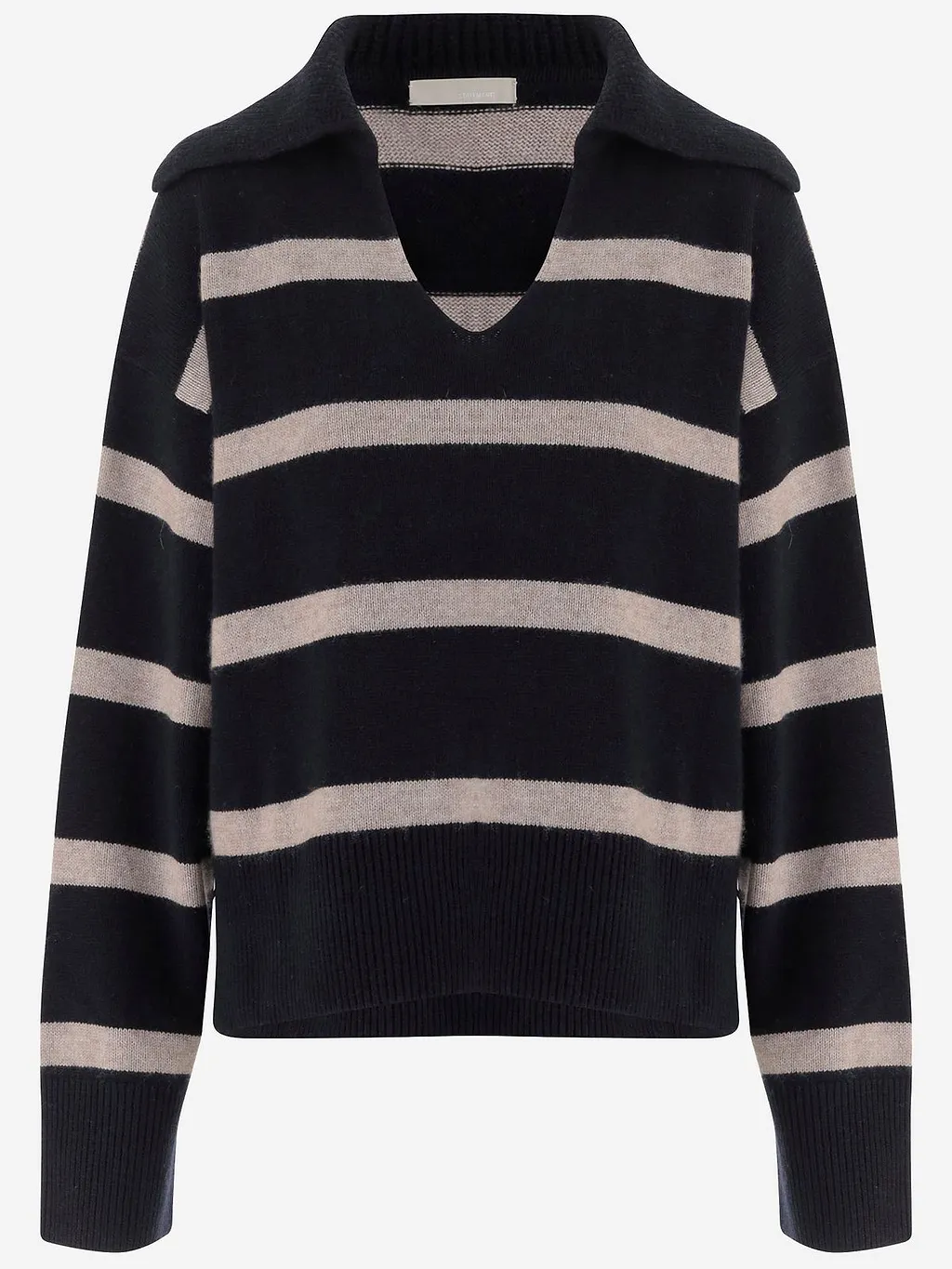 Allude Striped V-Neck Collar Knitted Sweater
