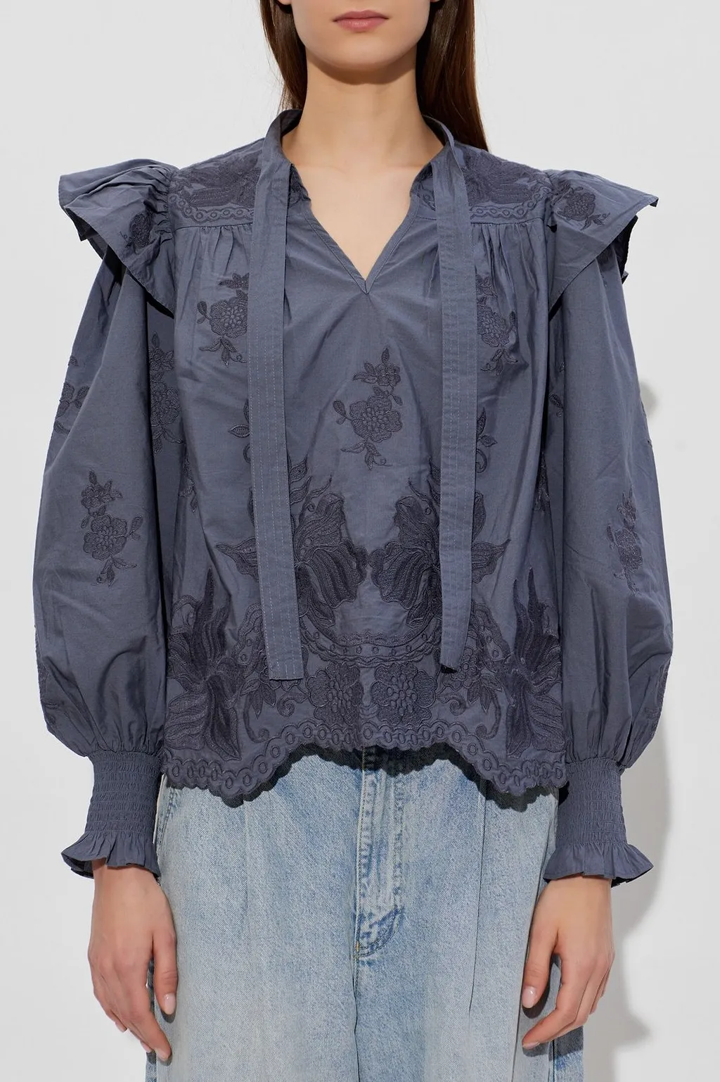 Allsaints Nisa Embroidered Ruffle Top