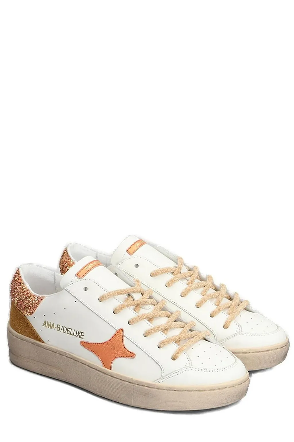 Ama Brand Glitter-Embellished Lace-Up Sneakers