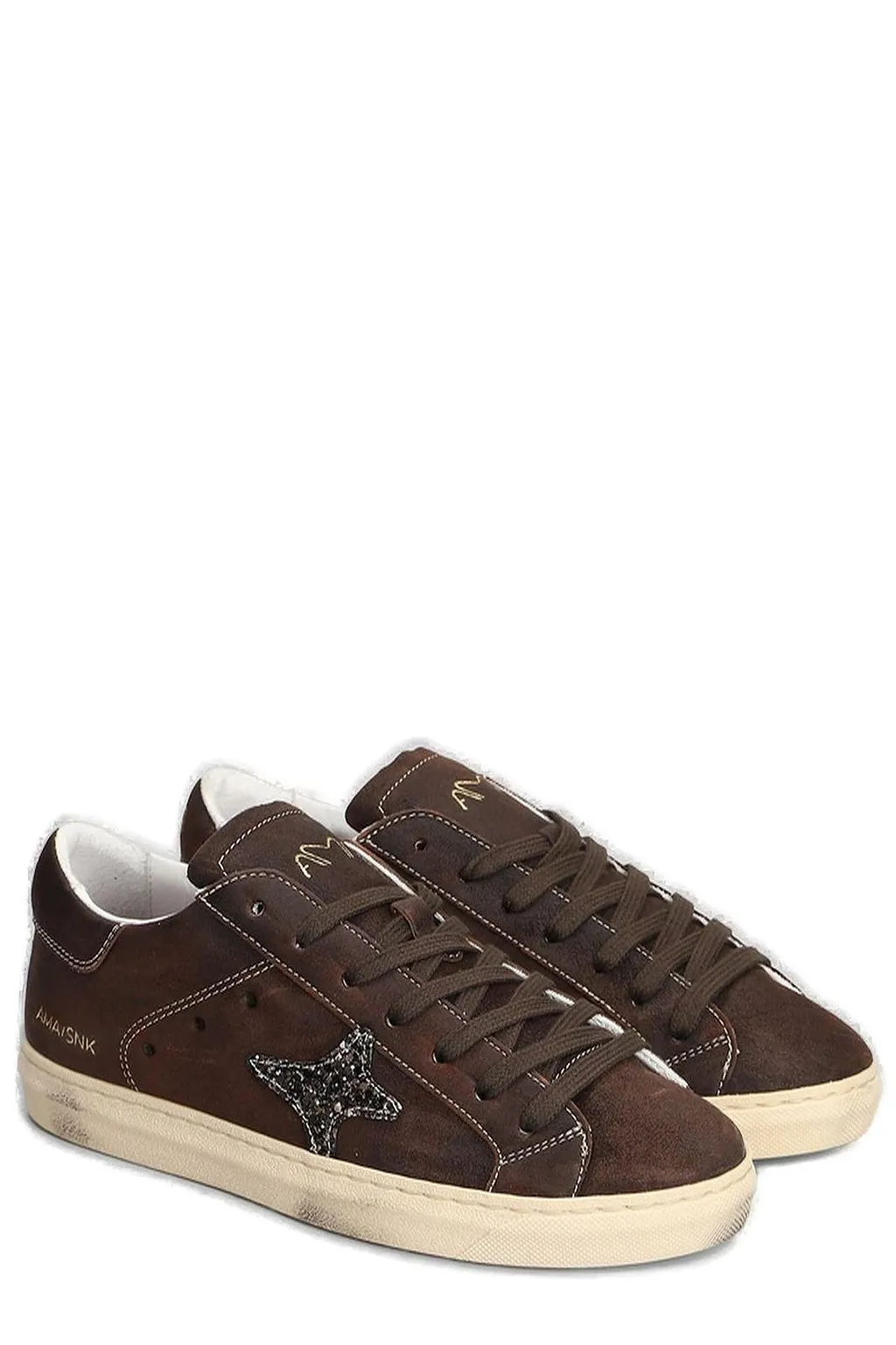 Ama Brand Glitter-Star Lace-Up Sneakers
