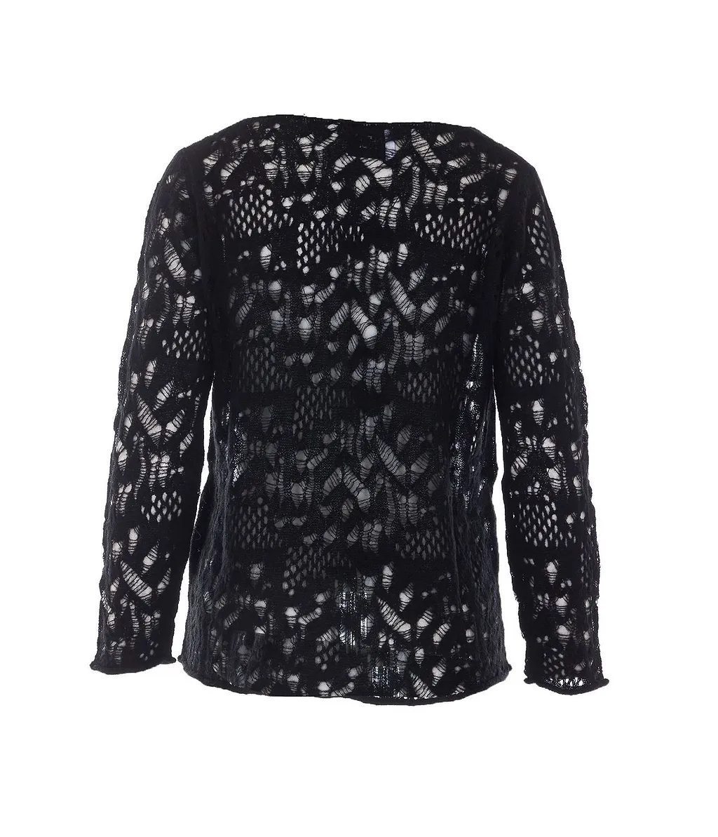 Alpha Studio Lace Stitch Crew Neck Jumper