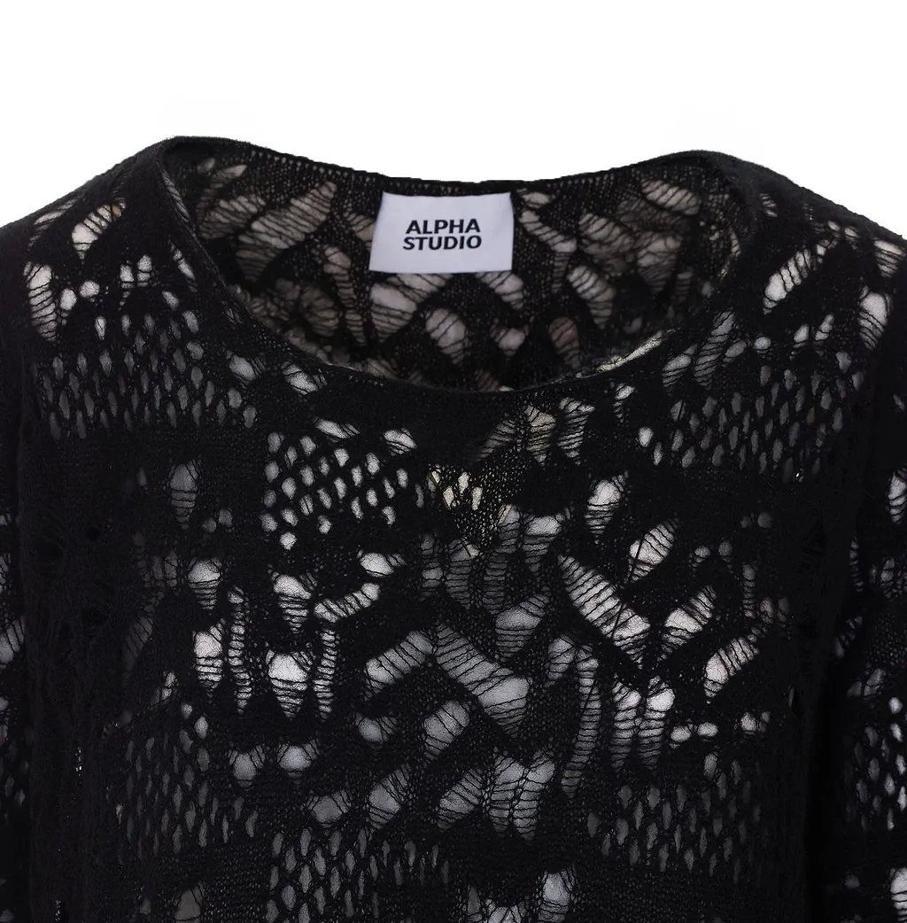 Alpha Studio Lace Stitch Crew Neck Jumper
