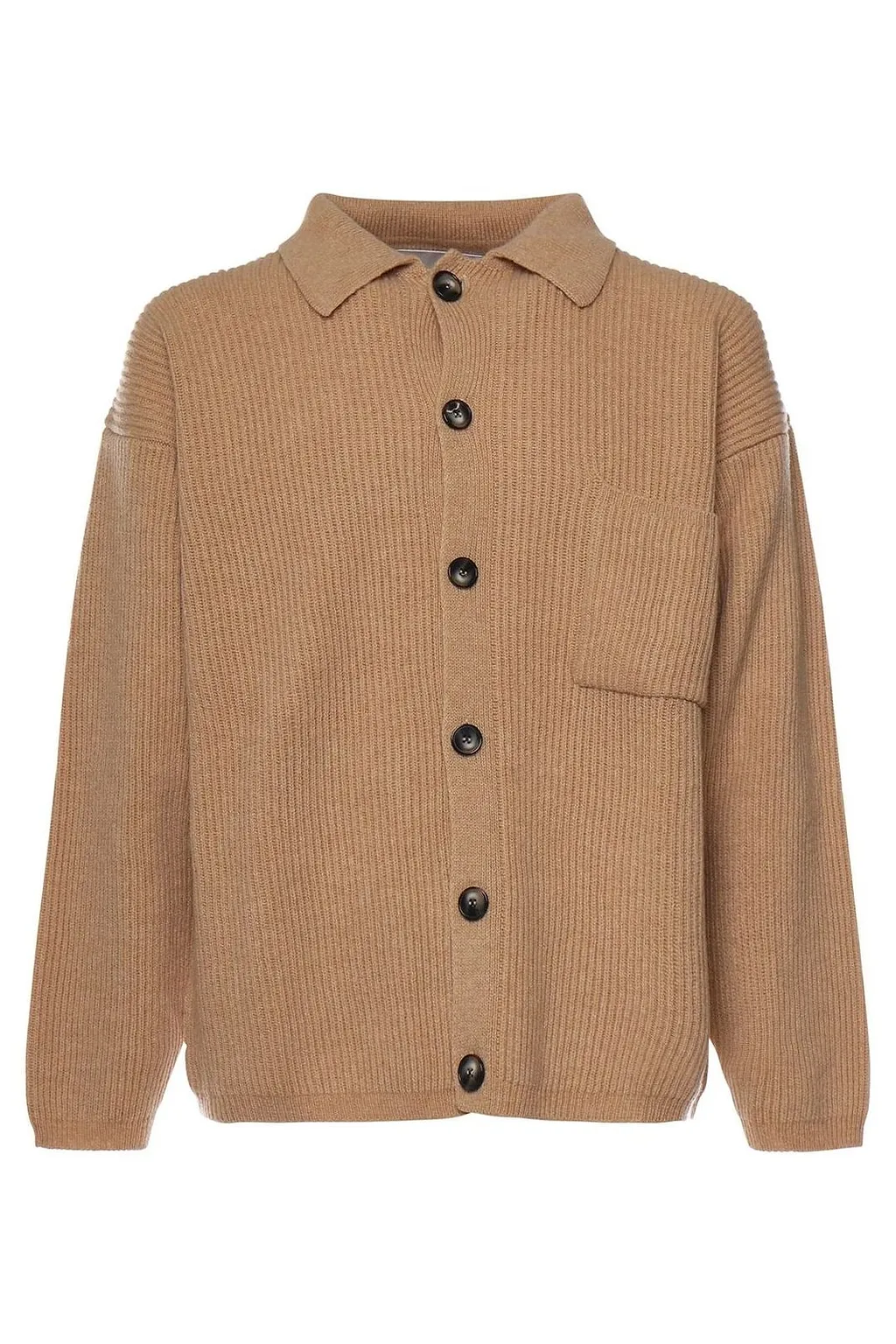 Amaranto Ribbed Shirt-Collar Knitted Jacket
