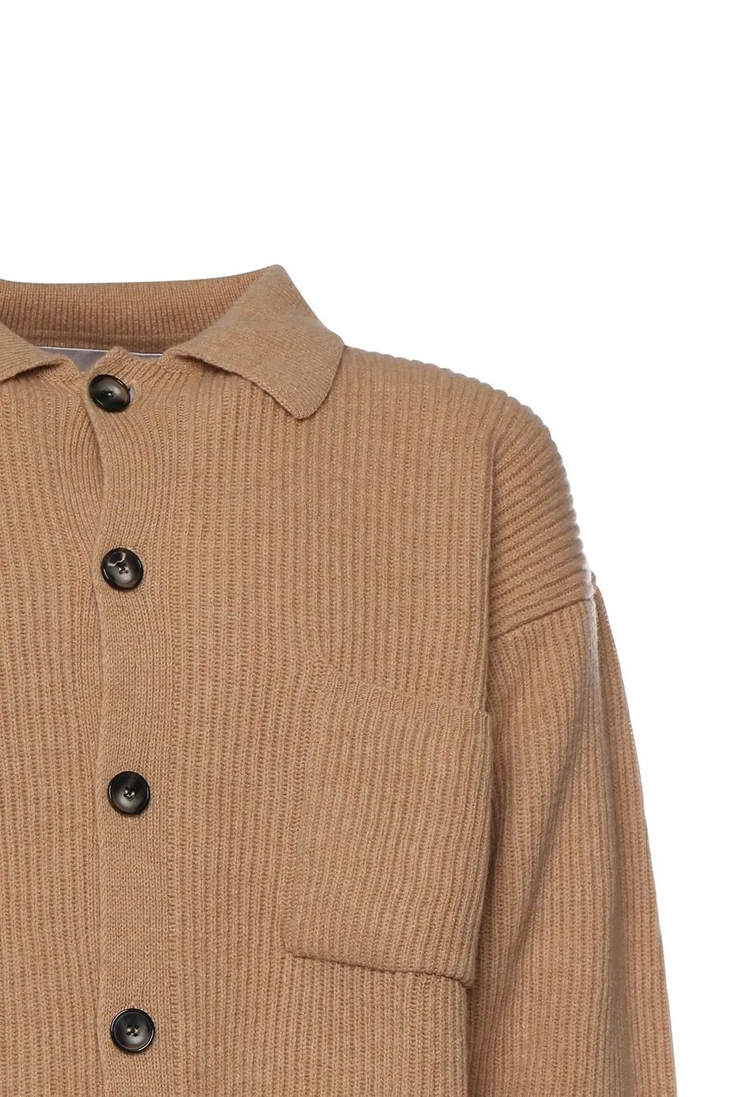 Amaranto Ribbed Shirt-Collar Knitted Jacket