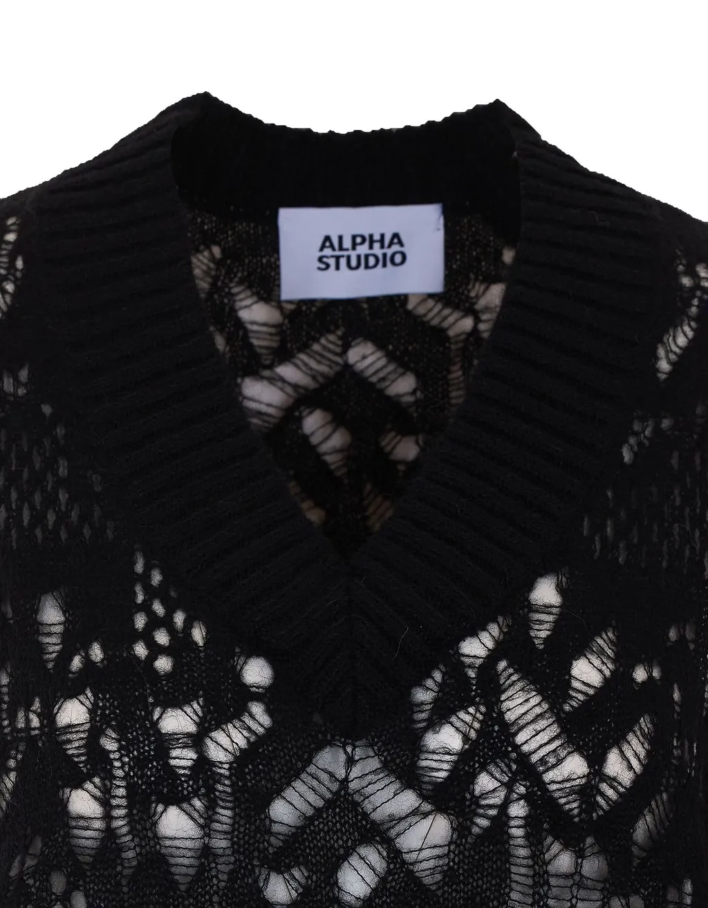 Alpha Studio Open Knit V-Neck Knitted Top