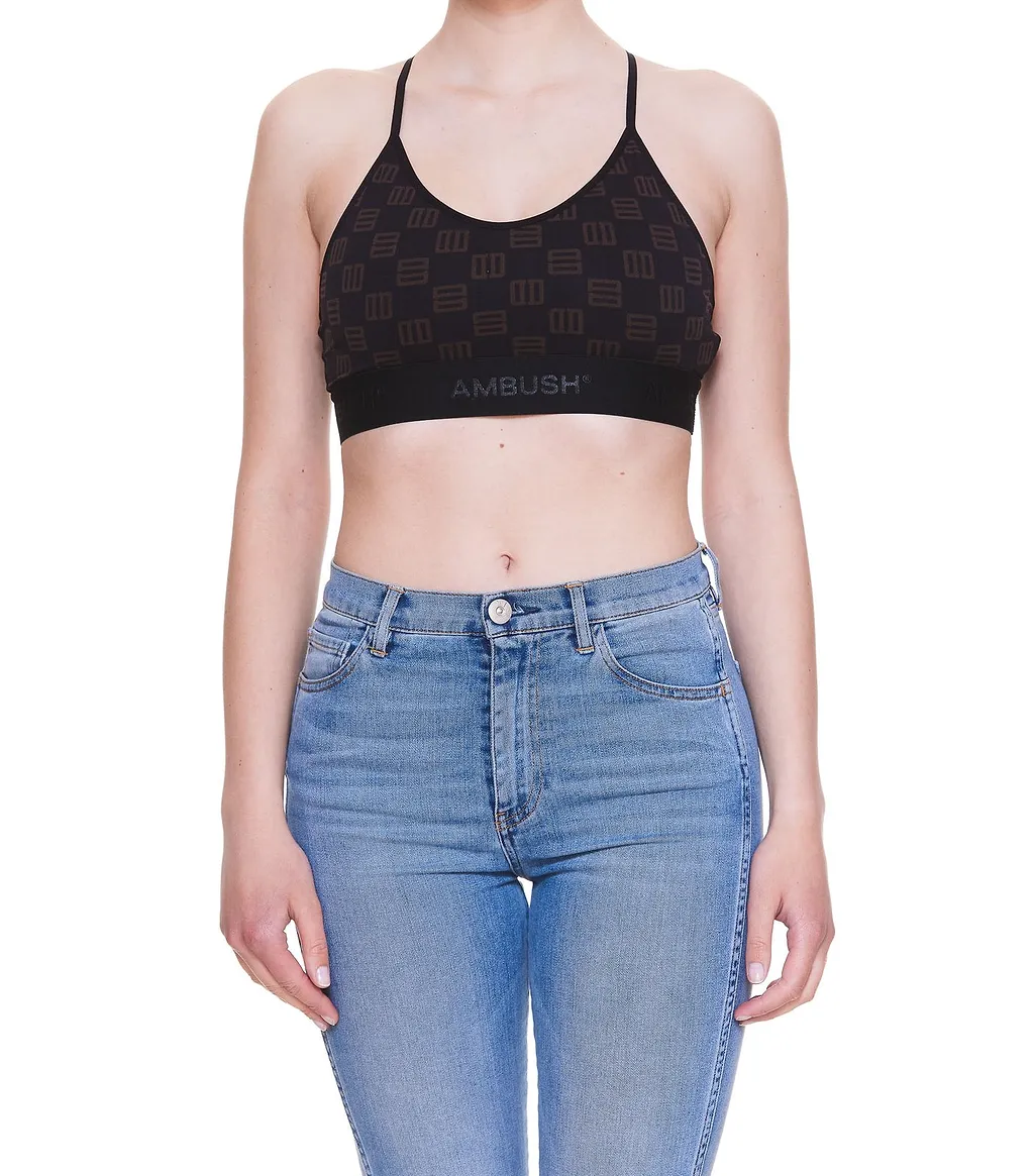 Ambush Monogram-Print Cropped Bra Top