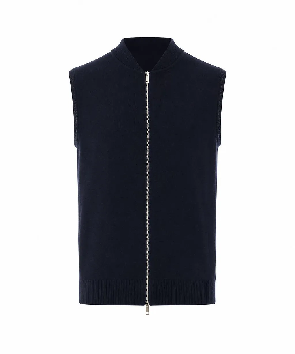 Alpha Studio Zip-Front High Neck Knitted Vest