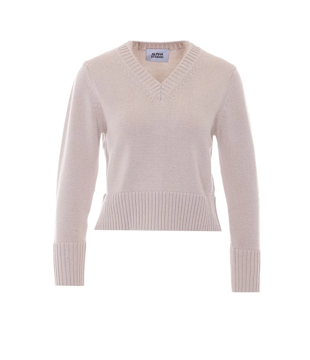 Alpha Studio V-Neck Knitted Sweater