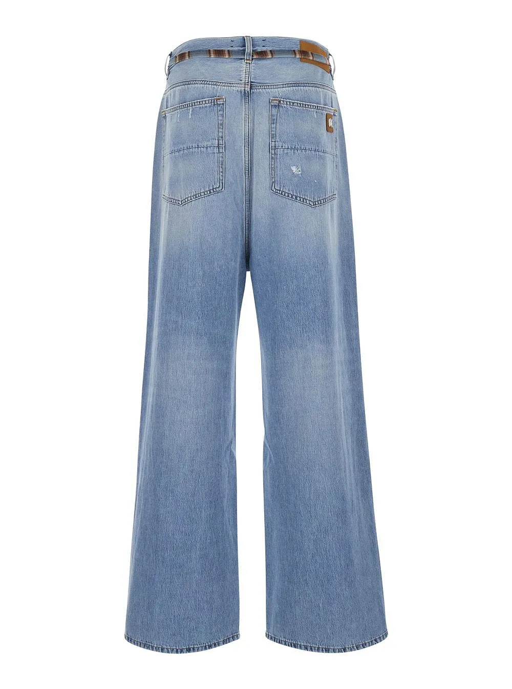 Amiri Distressed Bow-Waist Wide-Leg Distressed Jeans