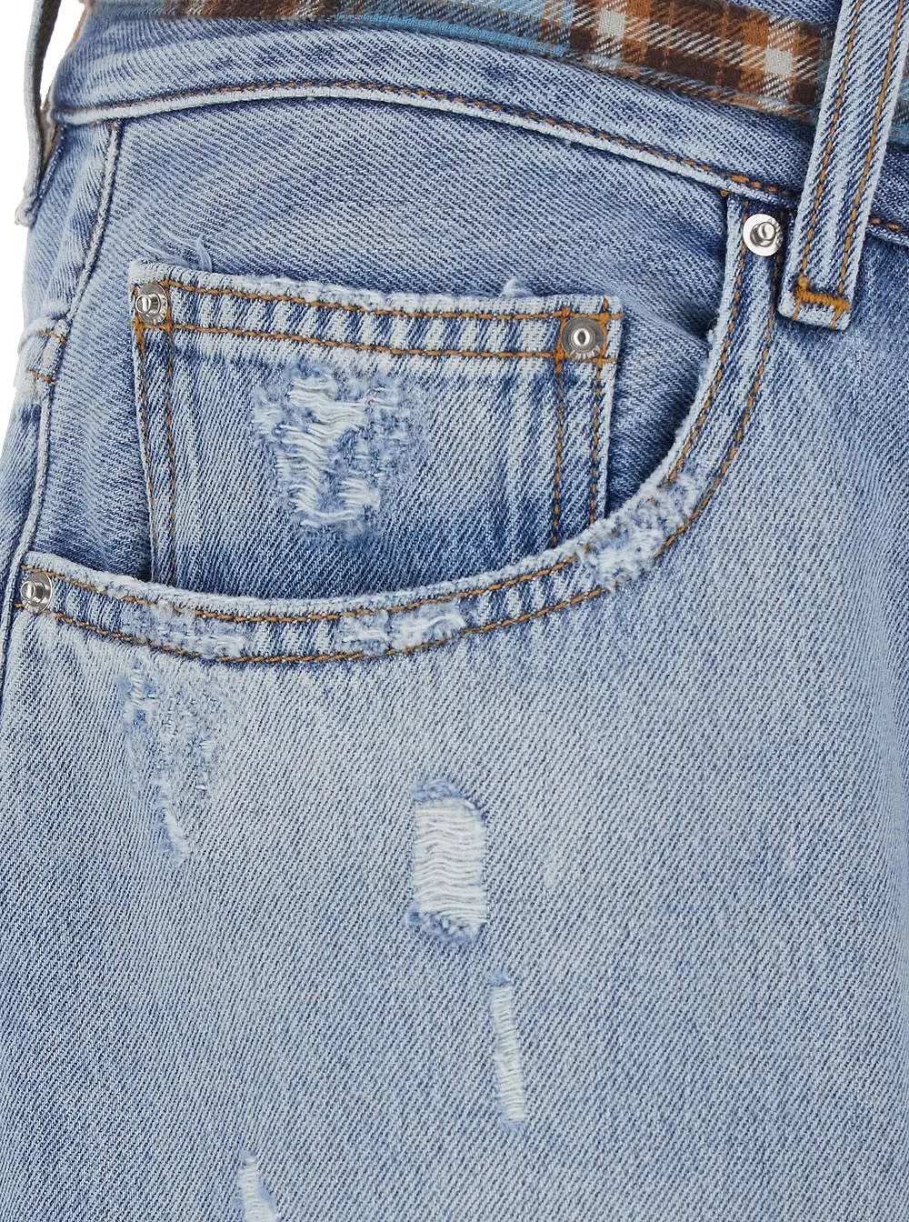 Amiri Distressed Bow-Waist Wide-Leg Distressed Jeans