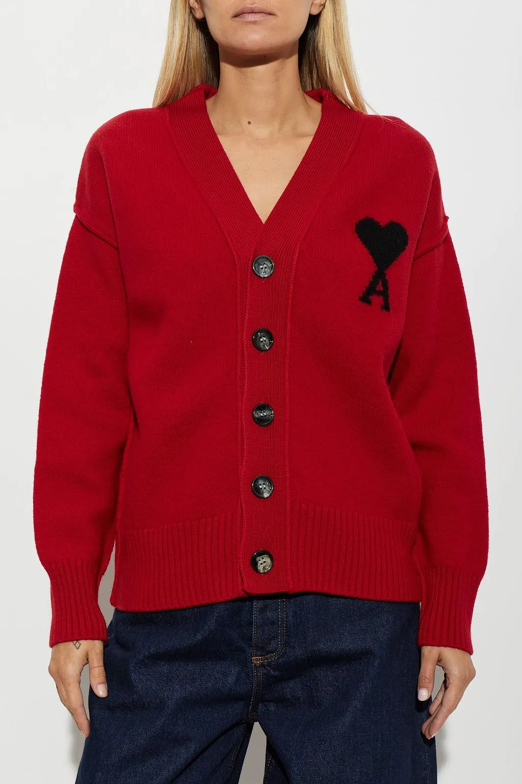 Ami Heart Logo Buttoned Cardigan