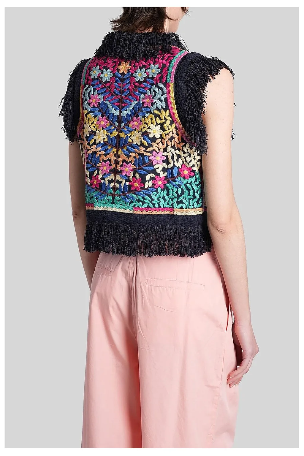 Antik Batik Rainbow Fringed Embroidered Gilet