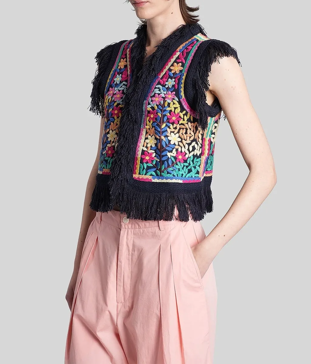Antik Batik Rainbow Fringed Embroidered Gilet