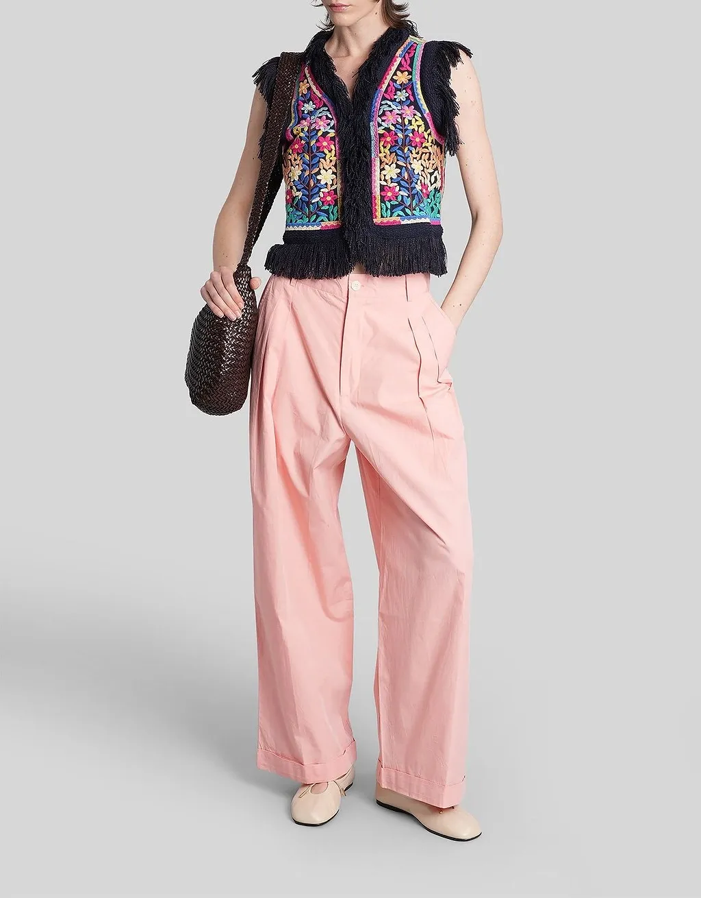 Antik Batik Rainbow Fringed Embroidered Gilet