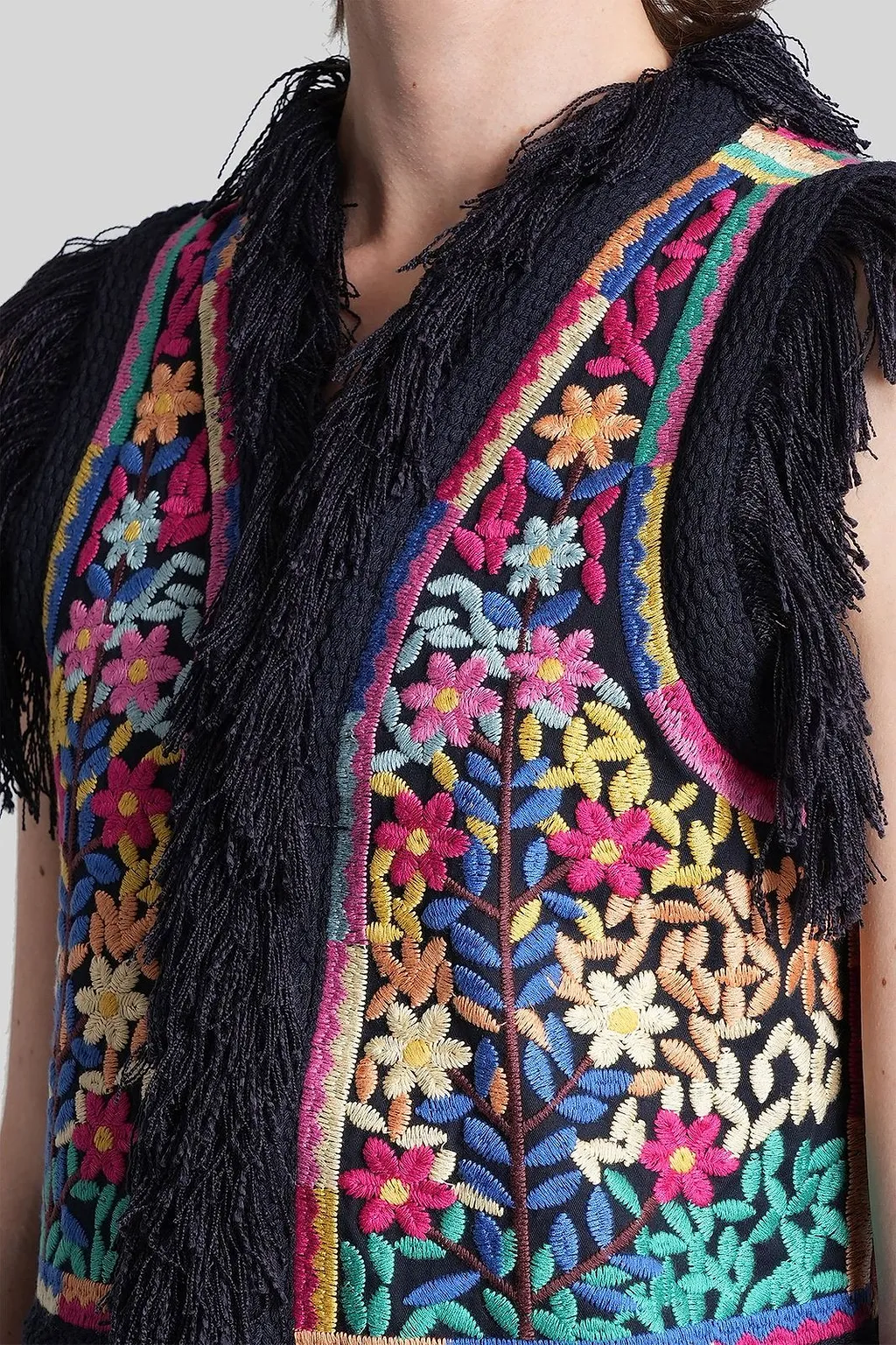 Antik Batik Rainbow Fringed Embroidered Gilet