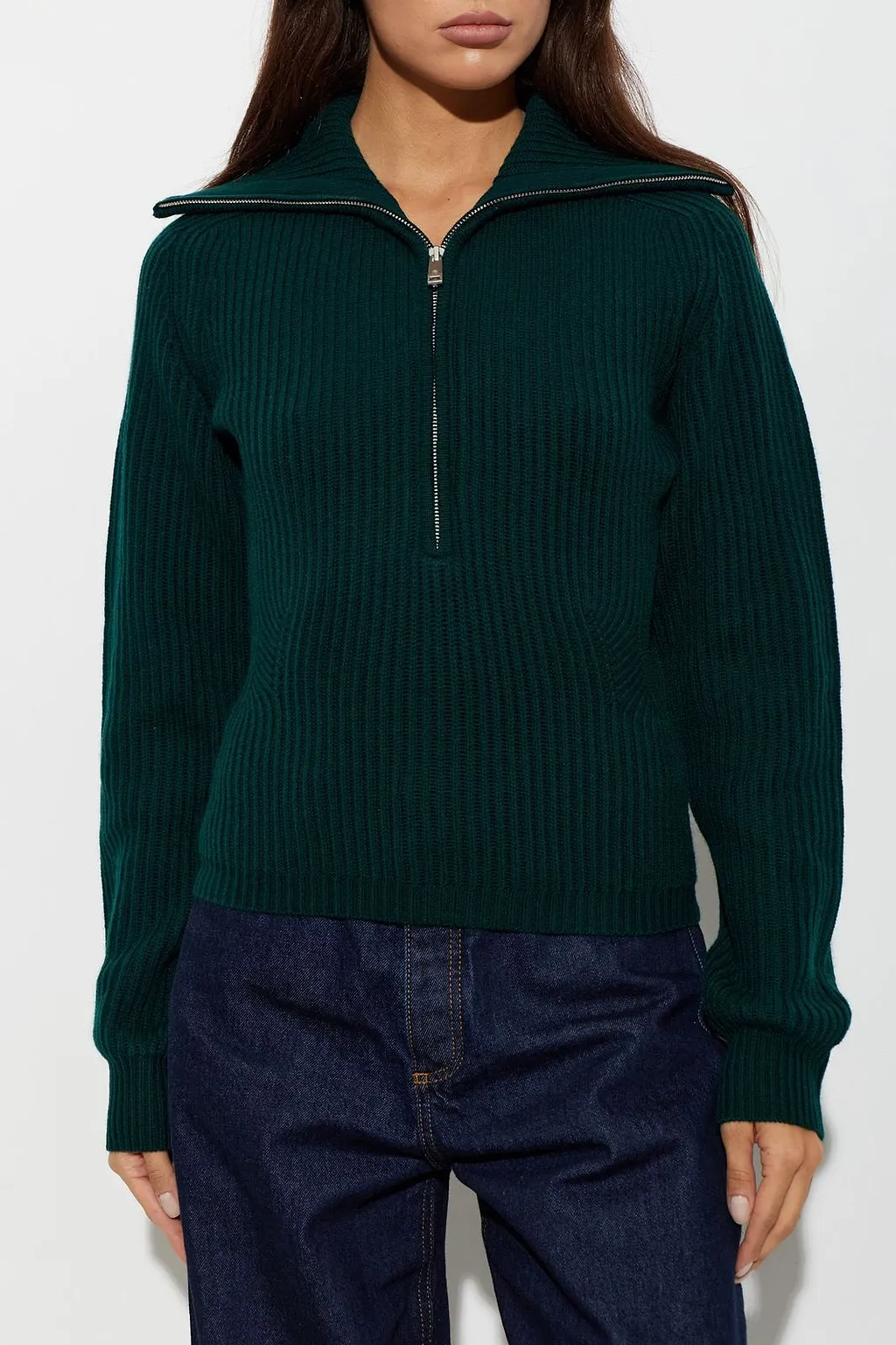 Anine Bing June Zip-Neck Knitted Sweater