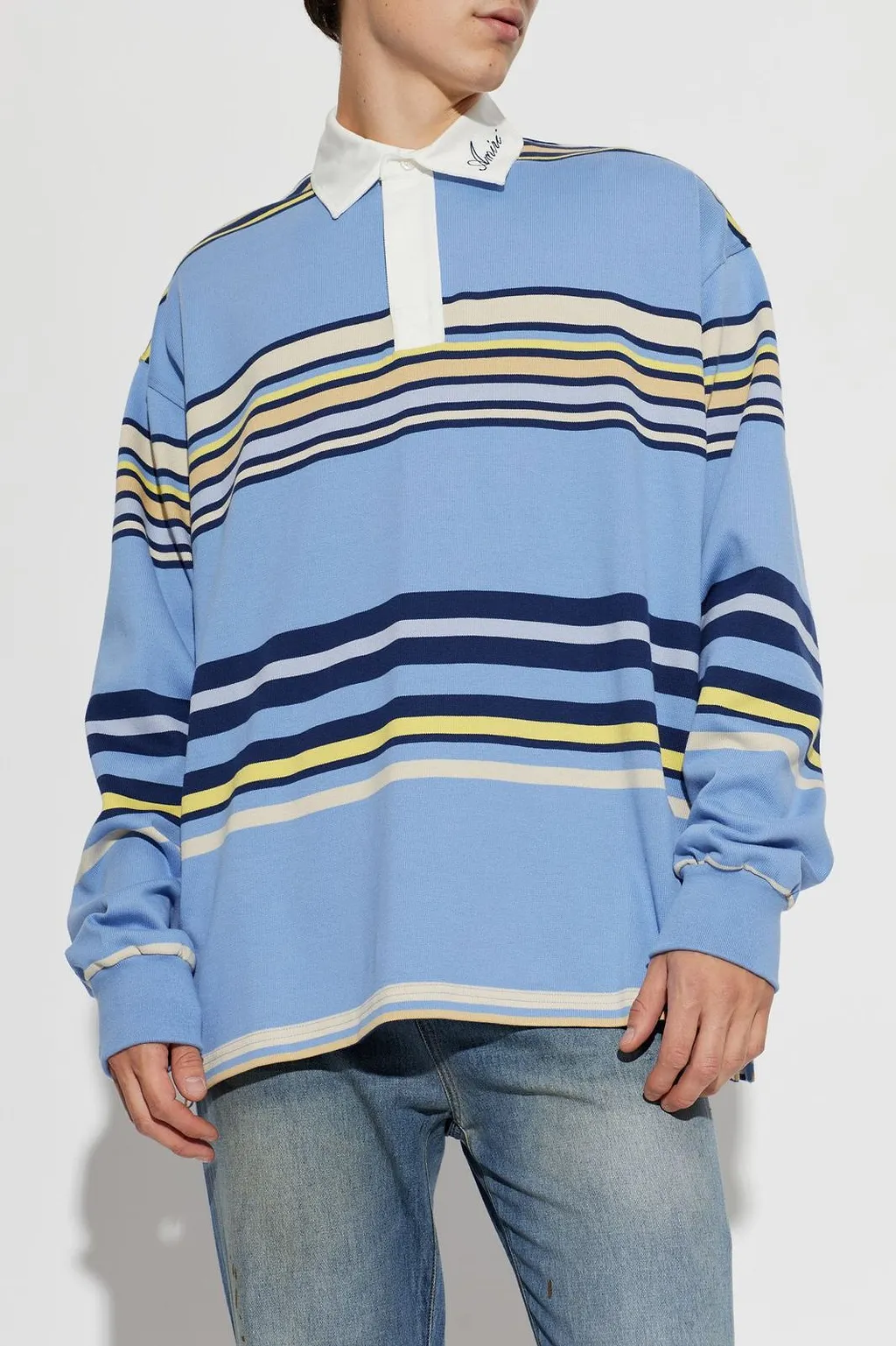 Amiri Striped Oversized Long Sleeve Polo Shirt