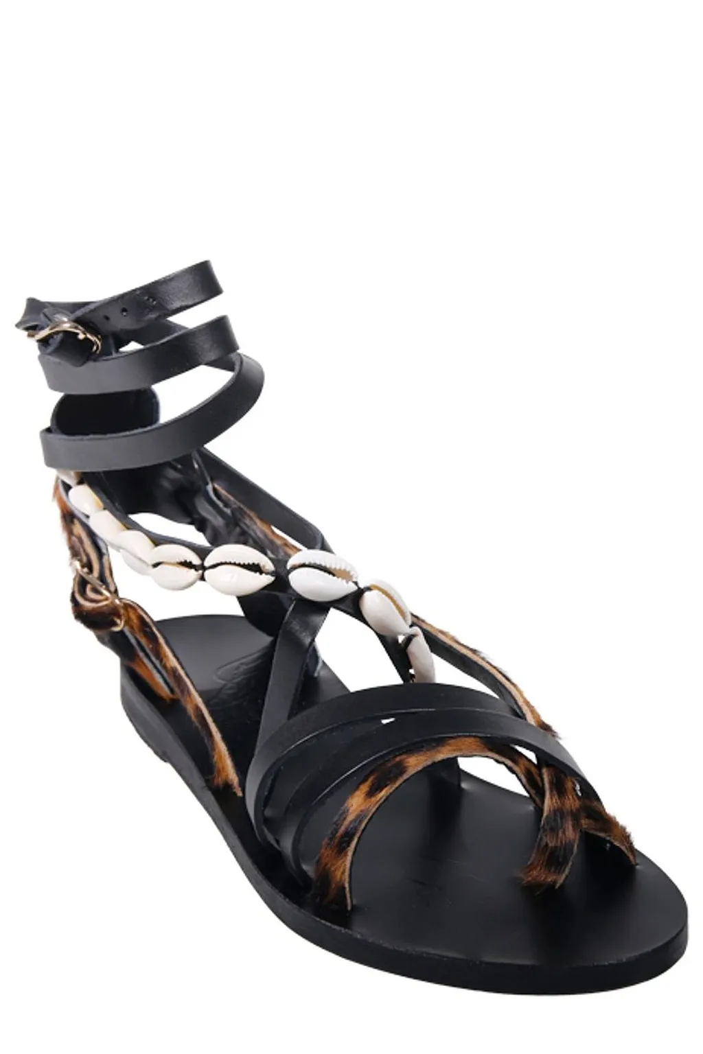 Ancient Greek Sandals Satira Shell Flat Sandals