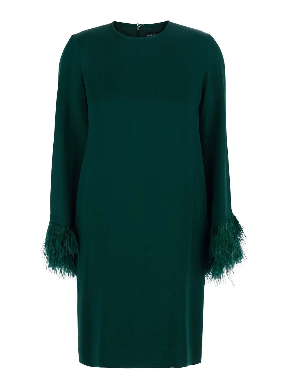 Antonelli Violetta Feather-Trim Long-Sleeve Dress