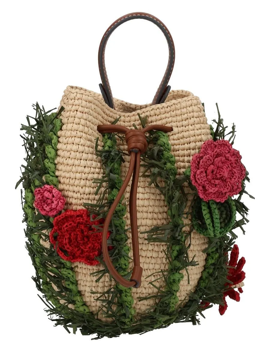 Anya Hindmarch Floral Embellished Crochet Bucket Bag