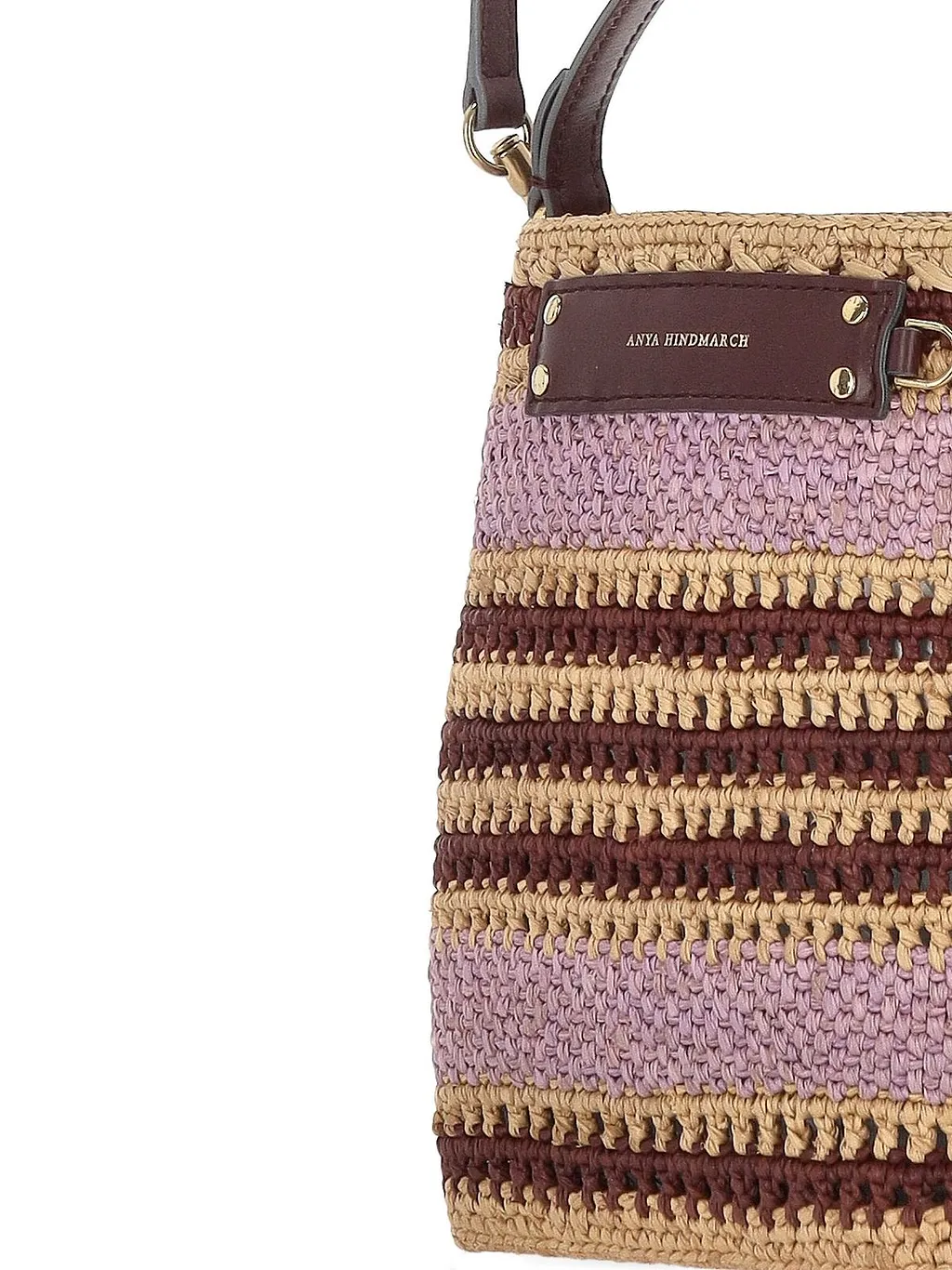 Anya Hindmarch Woven-Stripe Logo Plaque Bucket Bag