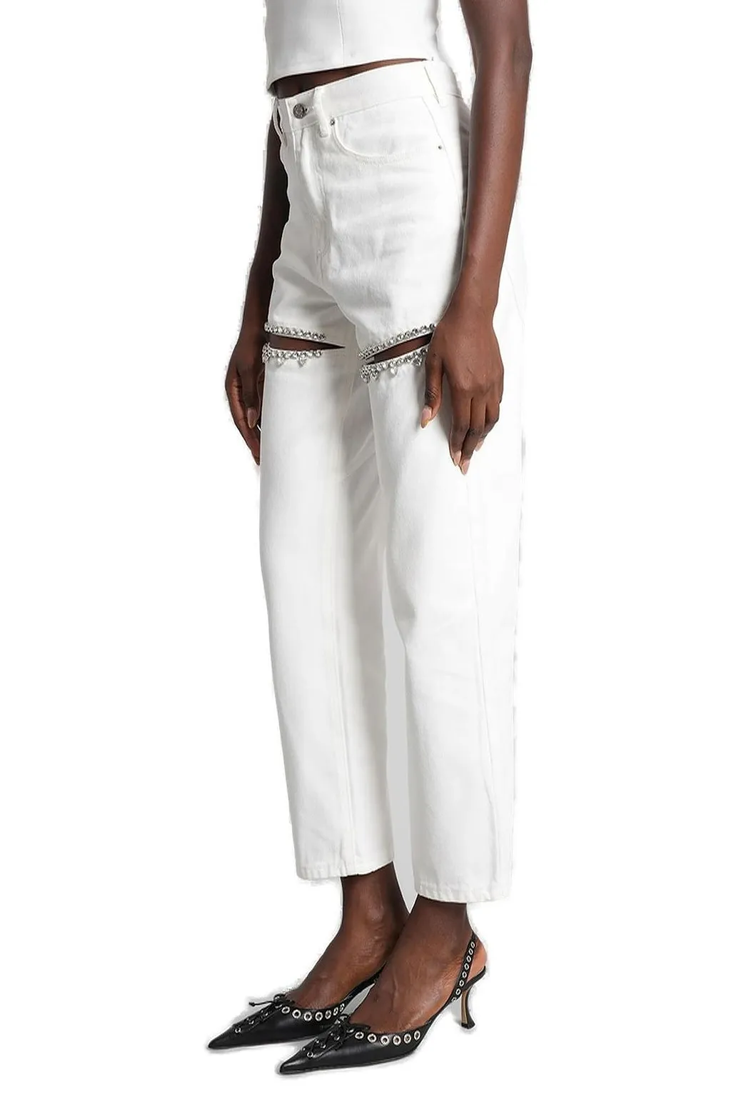 Area Embellished Slit Mid-Rise Jeans