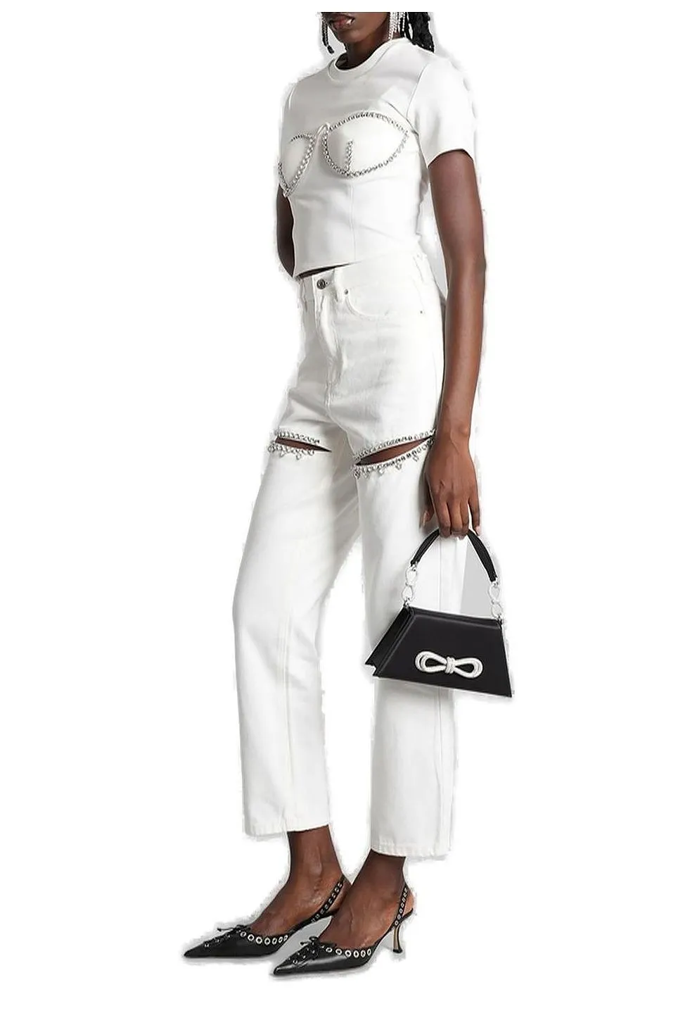 Area Embellished Slit Mid-Rise Jeans