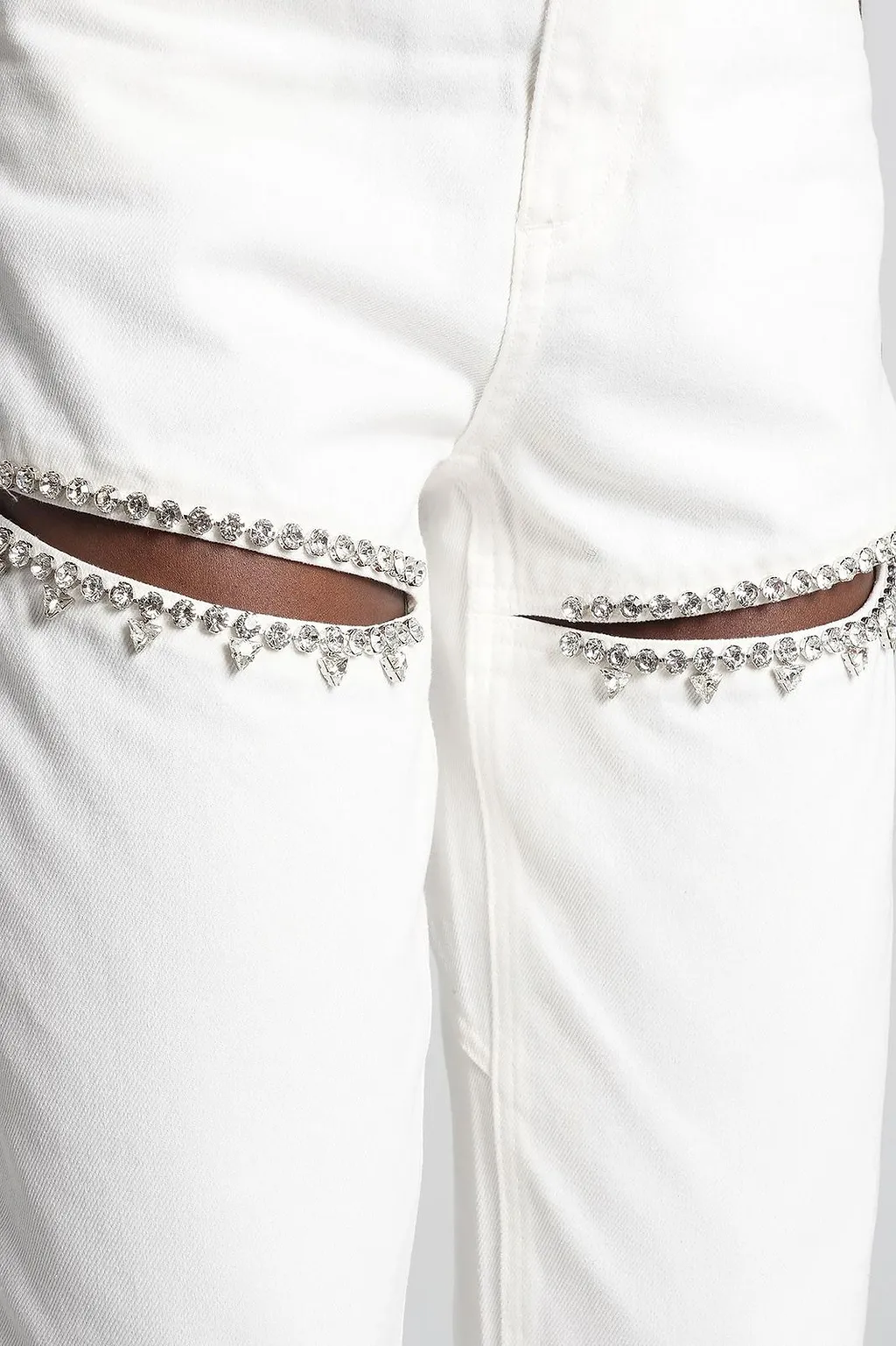 Area Embellished Slit Mid-Rise Jeans