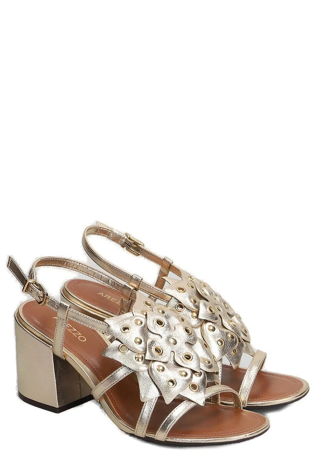 Arezzo Block Heel Flower Strap Sandals