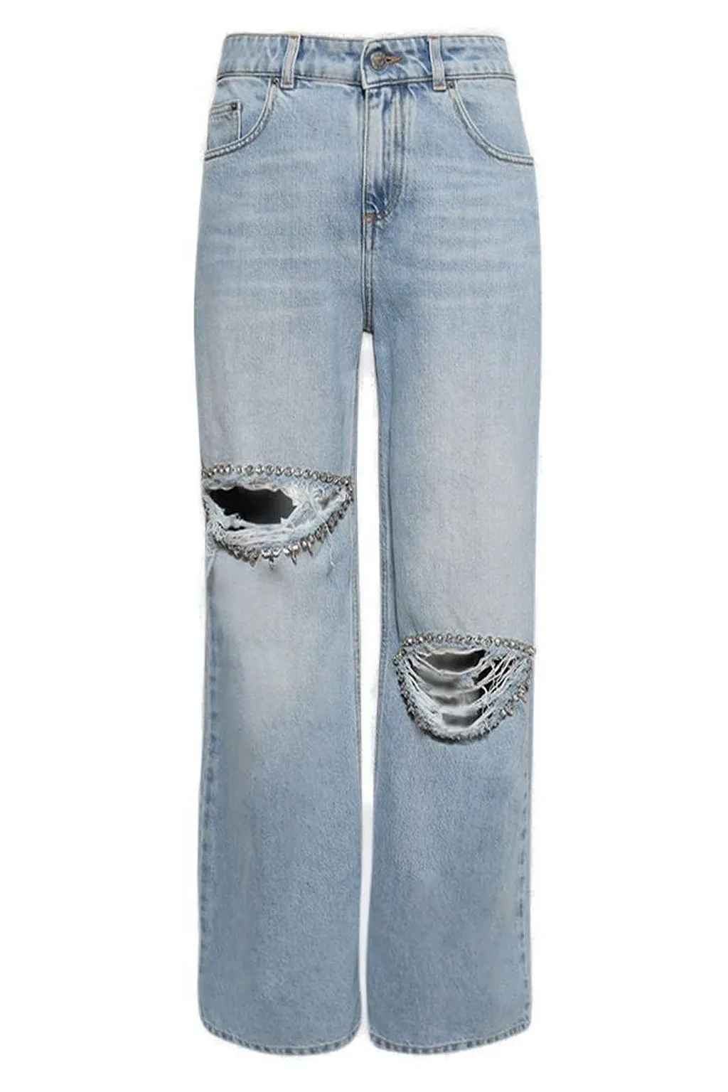 Area Distressed Embellished Relaxed Slit Jeans