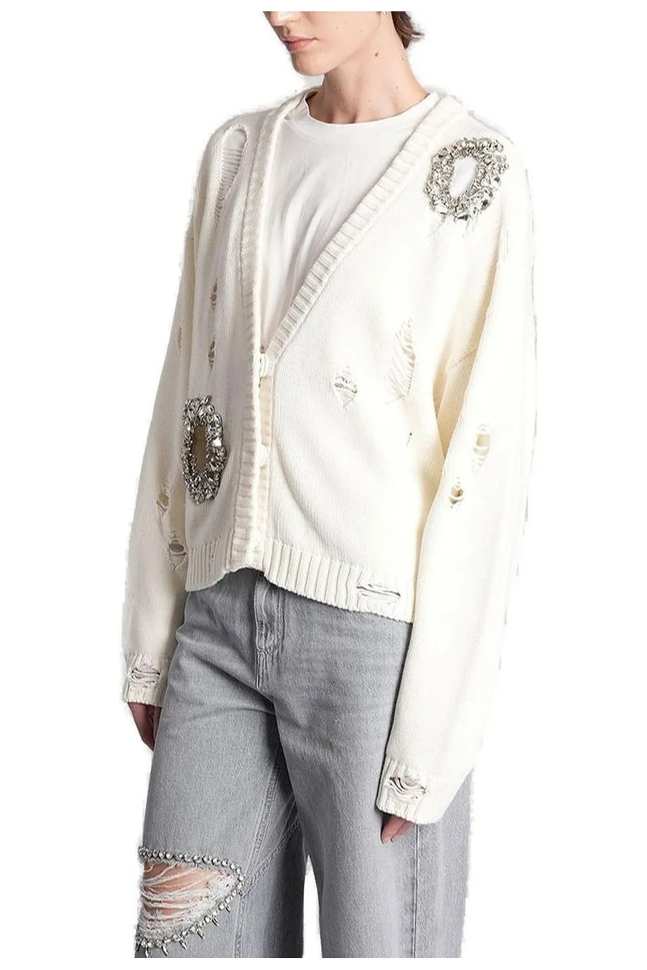 Area Embellished Distressed Cardigan