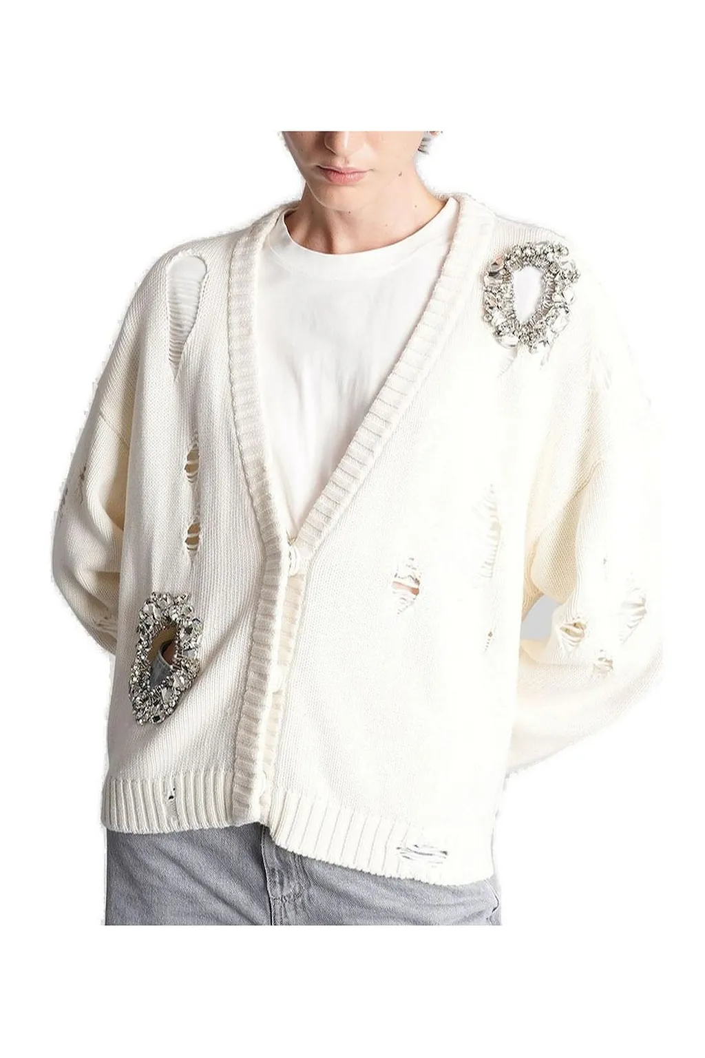 Area Embellished Distressed Cardigan
