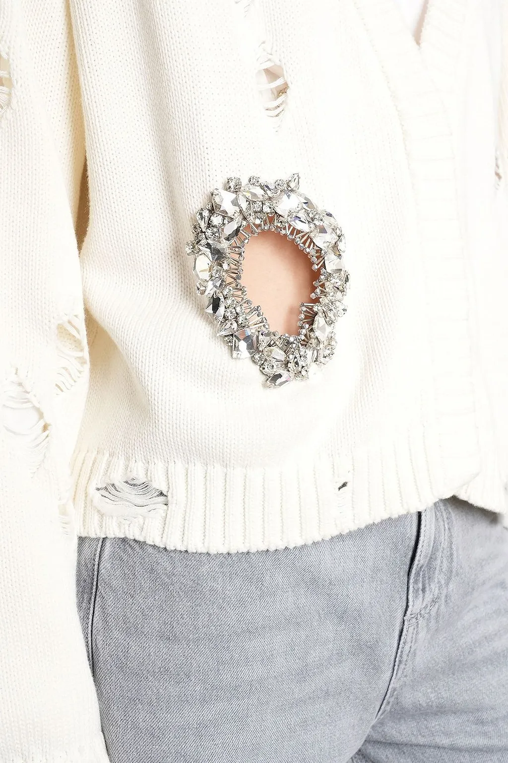 Area Embellished Distressed Cardigan