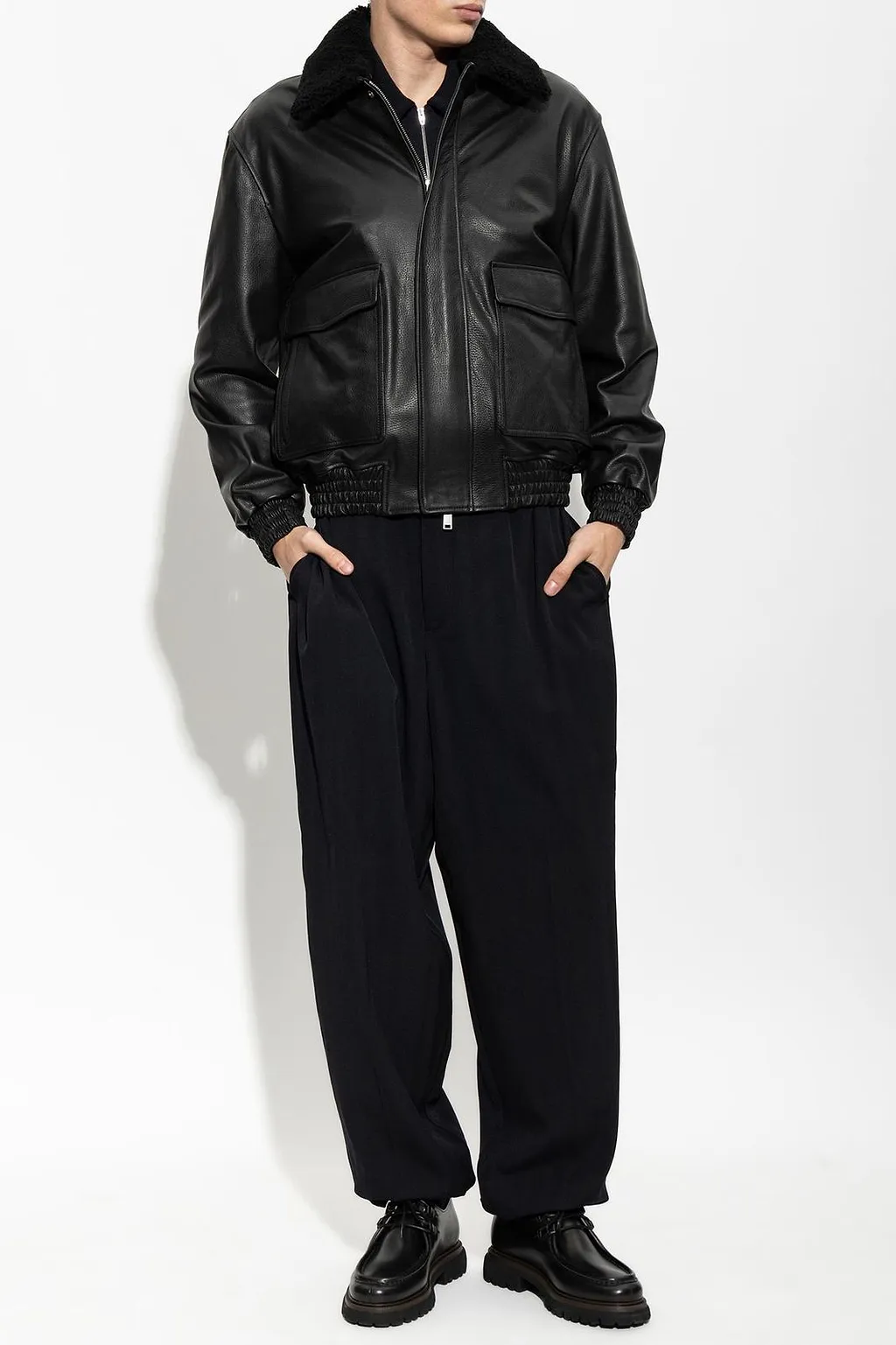 Arma Bari Shearling Collar Leather Jacket