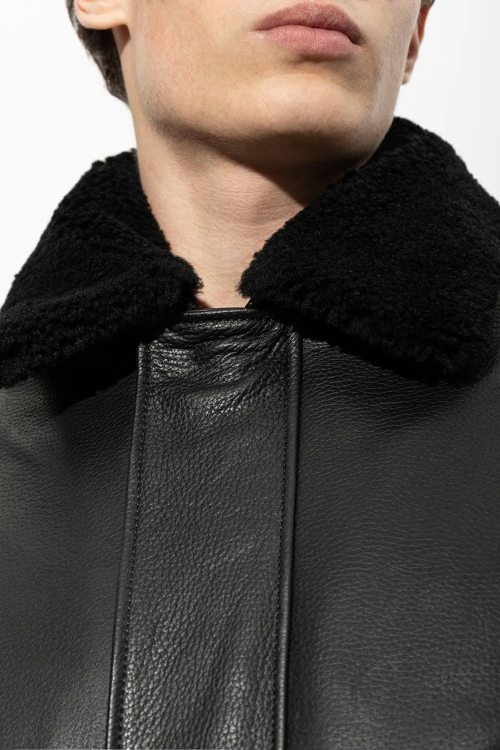 Arma Bari Shearling Collar Leather Jacket