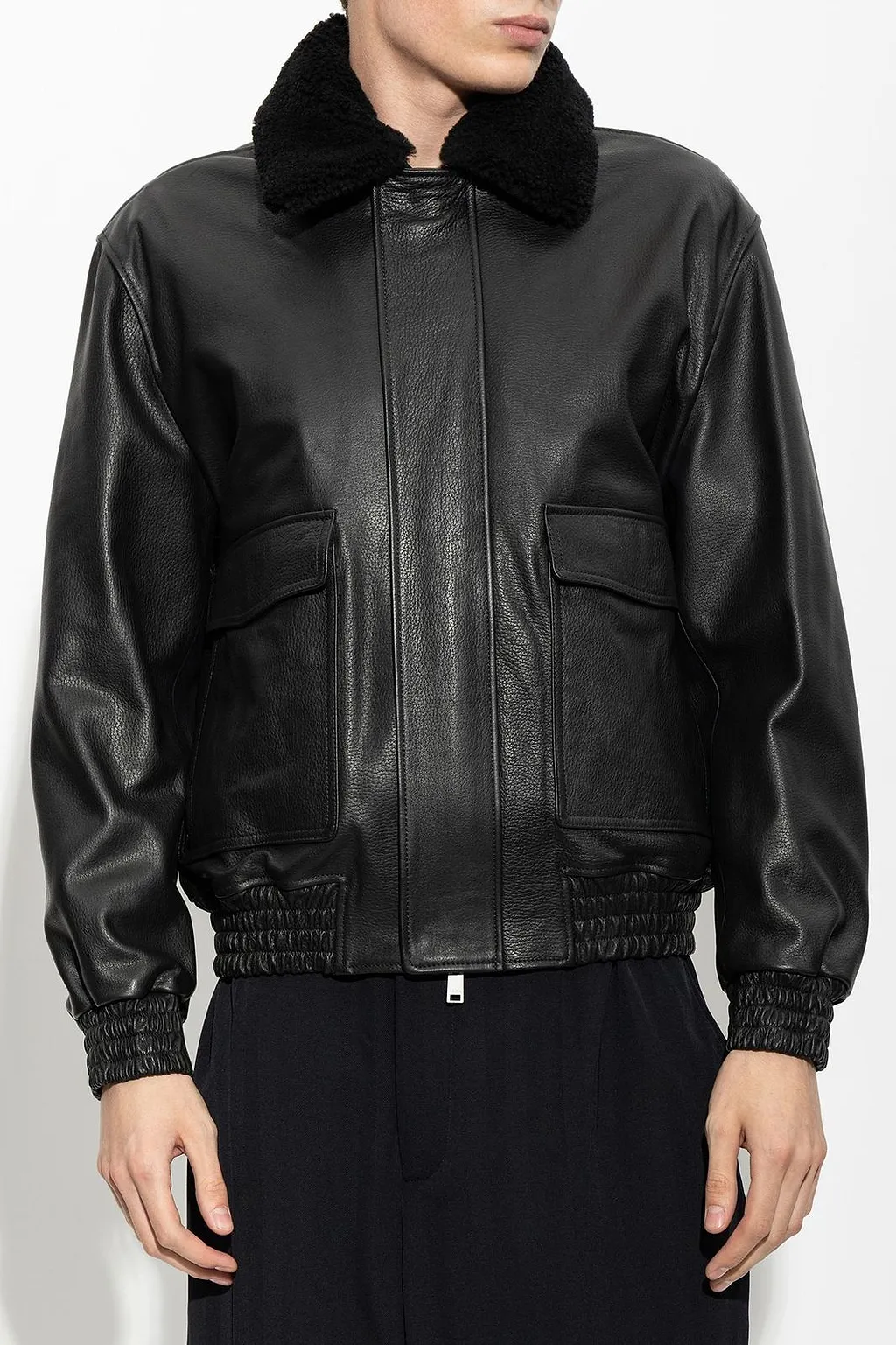 Arma Bari Shearling Collar Leather Jacket