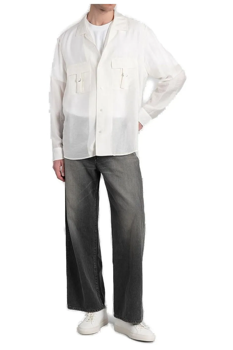 Attachment Buckle-Detailed Semi-Sheer Shirt