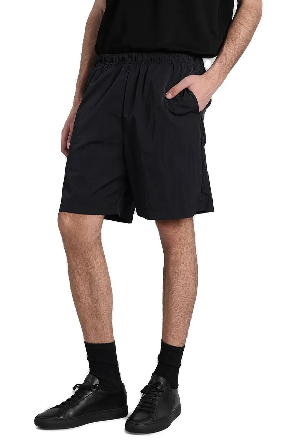 Attachment Elasticated-Waistband Straight Hem Shorts